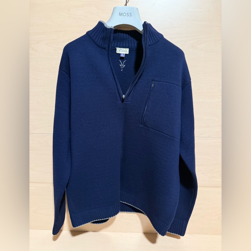 Ibex Men's 100% Wool Navy 1/4 Zip Mockneck Sweater